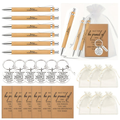24-Piece Inspirational Gift Set Bamboo Retractable Pen Keychain Gratitude Notebook Gift Bag Bulk Appreciation Gifts for Employees Teachers Thanksgiving Christmas
