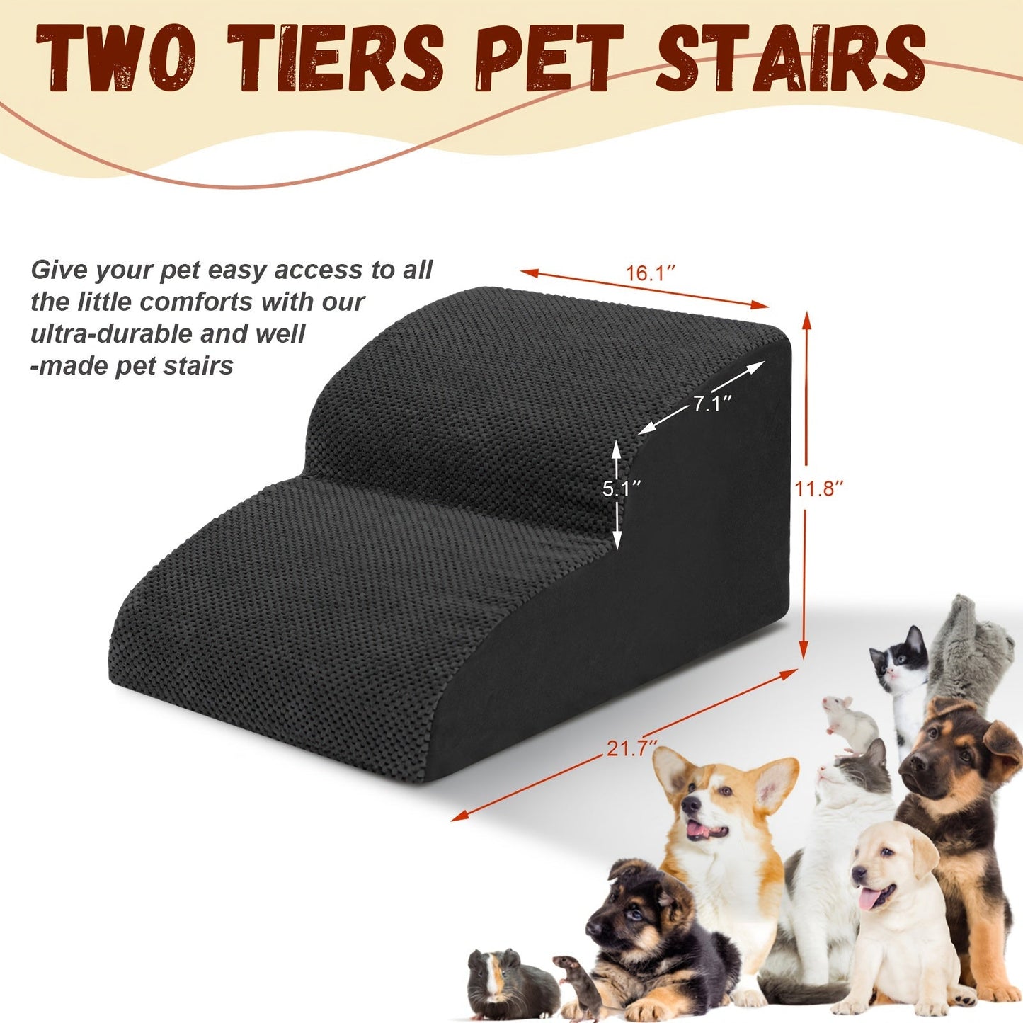 Memory Foam Dog Steps Pet Stairs 2 3 4 Step with Non-Slip Bottom & Washable Cover – Supportive Pet Steps for Sofa Bed, Great for Senior Dogs & Puppies, Multiple Colors