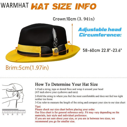 Men's Vintage British Gentleman Top Hat – Cashmere Wool Blend Adjustable 57-60cm, Classic Fall Winter Dress Hat in Black White Red Yellow, Stylish Gift for Men Birthdays Holidays