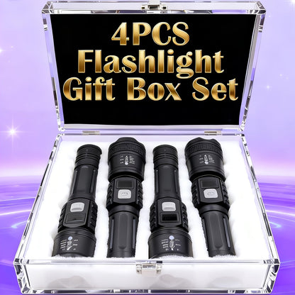 Rechargeable LED Flashlight 4-Pack - Super Bright Zoomable Spotlight, USB Charging, Long Range Tactical Work Light for Camping, Hiking, Emergency & Outdoor Survival, High-Power LED Torch Set