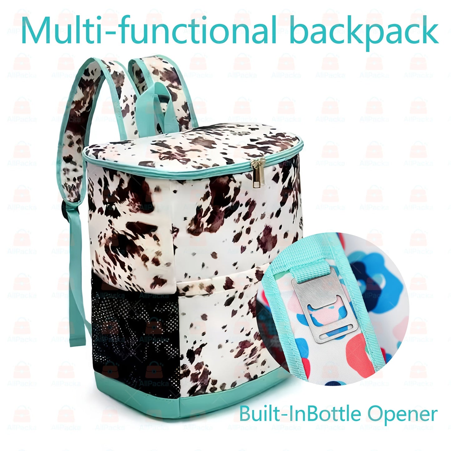 Insulated Cooler Backpack 30 Can Leopard Print with Mesh Pockets & Adjustable Straps - Leakproof Nylon Cooler Bag for Beach Camping Picnic Hiking Travel Daily Use
