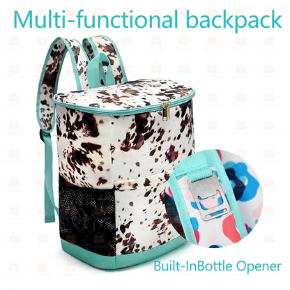 Insulated Cooler Backpack 30 Can Leopard Print with Mesh Pockets & Adjustable Straps - Leakproof Nylon Cooler Bag for Beach Camping Picnic Hiking Travel Daily Use
