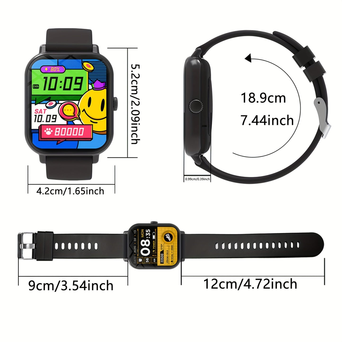 Smartwatch 1.83 Inch HD Screen Bluetooth Call Music Playback Sleep Monitor Step Calorie Fitness Tracker Sports Watch 3 Colors Gift