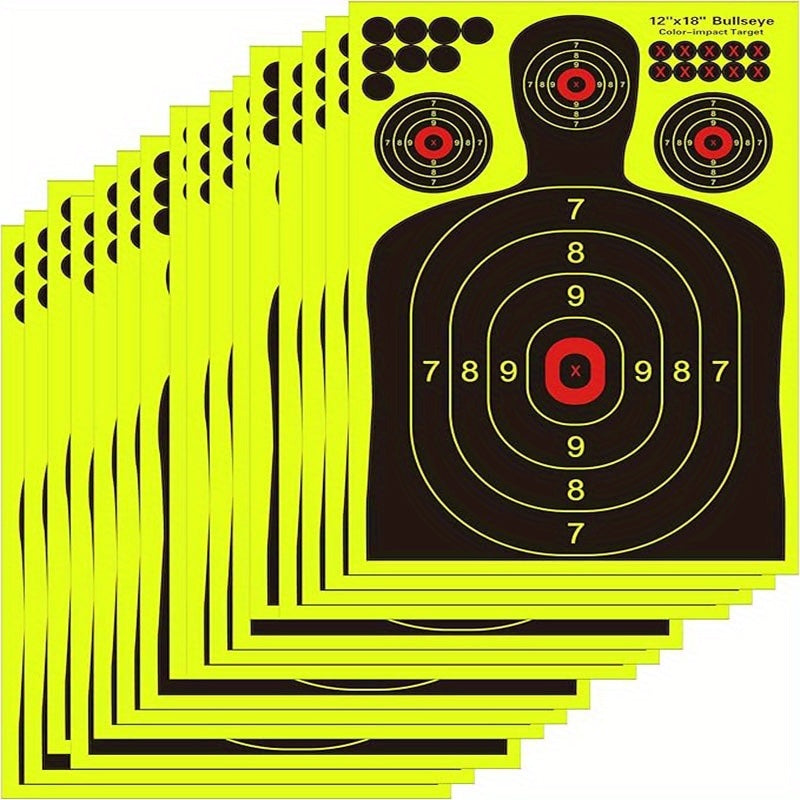Splatter Targets for Shooting Practice 12x18 Inch Silhouette Reactive Fluorescent Yellow Self-Adhesive Shooting Targets for BB Guns Air Rifles Pistols Pellet Guns Indoor Outdoor Range 10 20 50 100 Packs