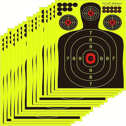Splatter Targets for Shooting Practice 12x18 Inch Silhouette Reactive Fluorescent Yellow Self-Adhesive Shooting Targets for BB Guns Air Rifles Pistols Pellet Guns Indoor Outdoor Range 10 20 50 100 Packs