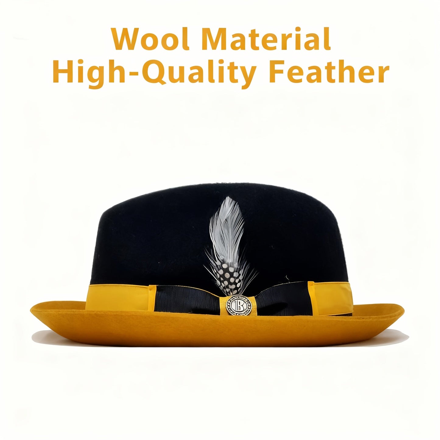 Men's Vintage British Gentleman Top Hat – Cashmere Wool Blend Adjustable 57-60cm, Classic Fall Winter Dress Hat in Black White Red Yellow, Stylish Gift for Men Birthdays Holidays