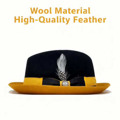 Men's Vintage British Gentleman Top Hat – Cashmere Wool Blend Adjustable 57-60cm, Classic Fall Winter Dress Hat in Black White Red Yellow, Stylish Gift for Men Birthdays Holidays