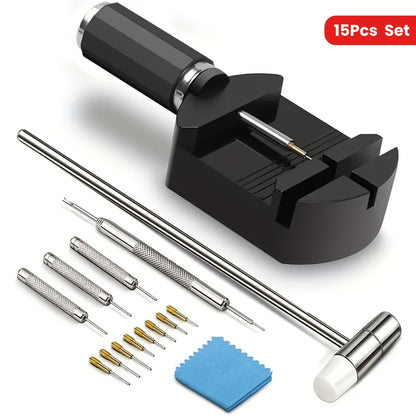 15 Piece Professional Watch Band Removal Tool Kit – Stainless Steel Watch Band Pin Remover with Plastic Base, No Assembly Required, Suitable for Watch Band Adjustment and Repair at Home
