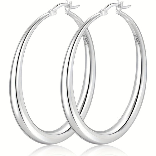 S925 Sterling Silver Large Hoop Earrings for Women – Hypoallergenic Lightweight Thick Hoops in Gold & Silver, Multiple Sizes 35mm 40mm 50mm 70mm, Elegant Everyday & Gift Jewelry