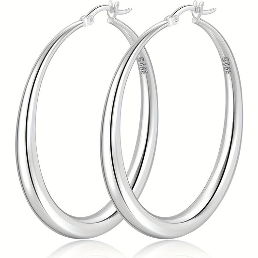 S925 Sterling Silver Large Hoop Earrings for Women – Hypoallergenic Lightweight Thick Hoops in Gold & Silver, Multiple Sizes 35mm 40mm 50mm 70mm, Elegant Everyday & Gift Jewelry