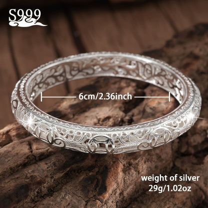S999 Pure Silver Bangle Bracelet for Women – Solid Closed-End Cuff, High-Purity Fine Silver Jewelry, Elegant Shining Fashion Accessory, Perfect Birthday & Anniversary Gift for Her