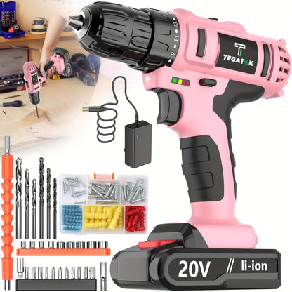 20V Cordless Drill Set with Battery & Fast Charger – Impact Power Drill, 45Nm Torque, 3/8" Keyless Chuck, 18+3 Clutch, 2-Speed, LED Work Light for Home & DIY