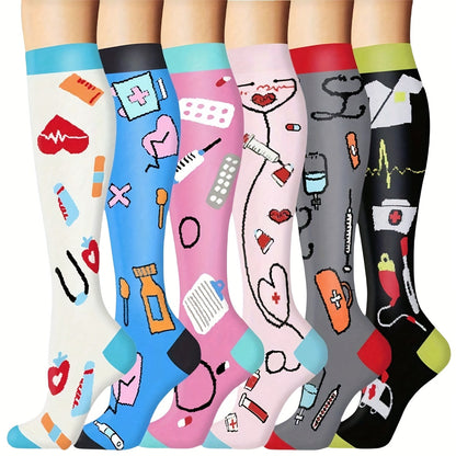 6-Pack Unisex Lightweight Compression Mid-Calf Sports Socks – Casual Athletic Socks for Running, Cycling, Soccer, Hiking, Outdoor Activities & Travel, Sizes S/M & L/XL