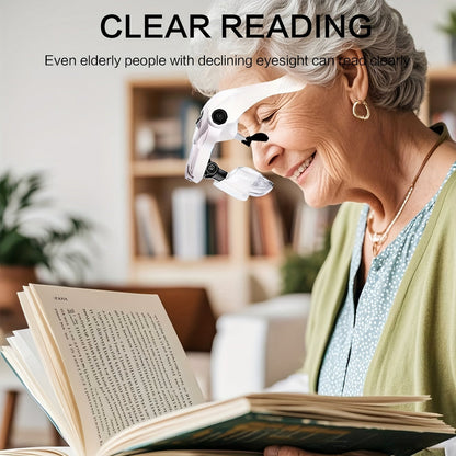 Head Mounted Magnifier with LED Light, 5 Interchangeable Lenses 1.0X-3.5X, Adjustable Headband Magnifying Headset for Jewelry Making, Electronics Repair, Model Building, Reading & Precision Work