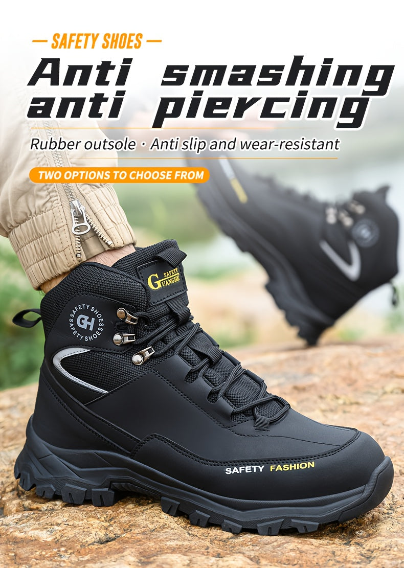 Steel Toe Work Boots for Men Heavy Duty All-Terrain Rubber Sole Cushioned Insole Arch Support Four-Season Construction Industrial Farm Outdoor Boots Black Army Green Sizes US 6-11