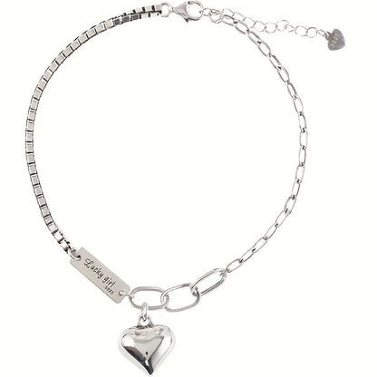 925 Sterling Silver Ankle Bracelet Set Heart Charm Lucky Tag – Boho Layered Anklet & Bracelet for Women, Dainty Matching Jewelry Gift for Christmas Birthday Beach Vacation Daily Wear