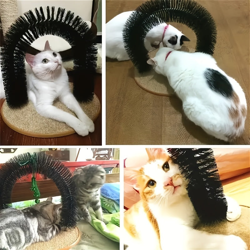 Cat Arch Self-Groomer Toy with Scratching Pad – Interactive Massage Brush for Indoor Cats, Shedding Relief & Stress Relief Grooming Arch