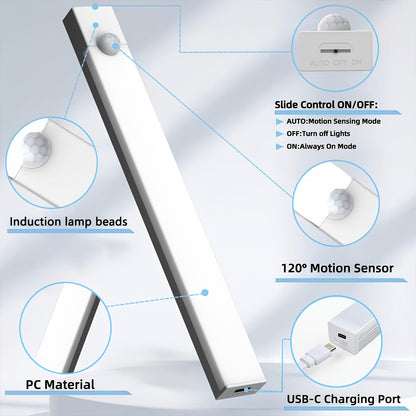 6pcs Smart LED Motion Sensor Cabinet Light – USB-C Rechargeable, 3 Adjustable Modes, Magnetic Mount, Wireless Night Light for Kitchen, Closet, Bedroom, Stairs, Hallway & Bathroom