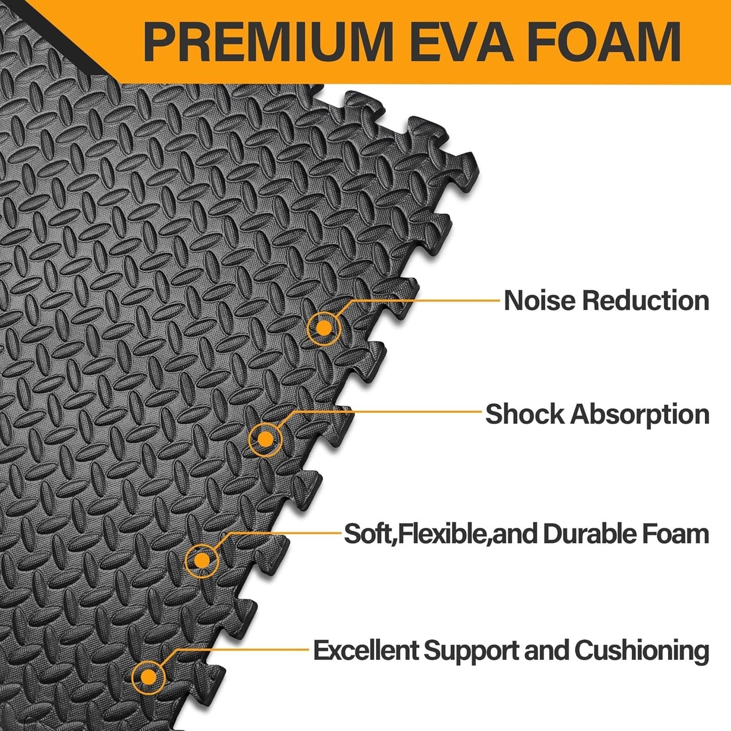EVA Foam Puzzle Exercise Mat 24 SQFT 6-Tile Interlocking Floor Mat 24x24x0.5 Inch for Gym Garage Home Office Yoga Gymnastics Pilates Black
