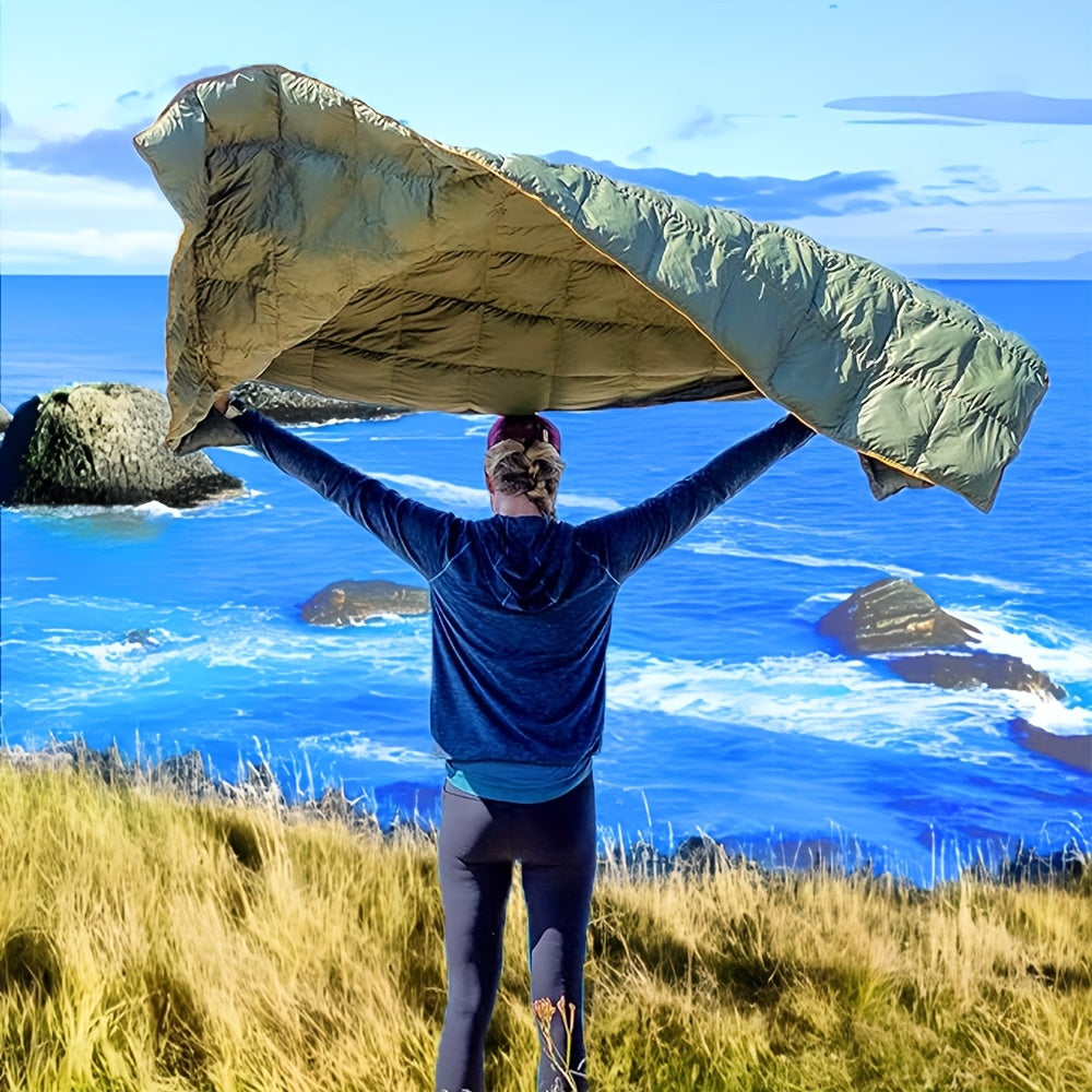 Outdoor Camping Puffy Blanket Foldable Lightweight Warm DWR Water Resistant with 3D Eye Mask 140x200cm for Camping Travel Car Beach Stadium Hammock Sofa Festival