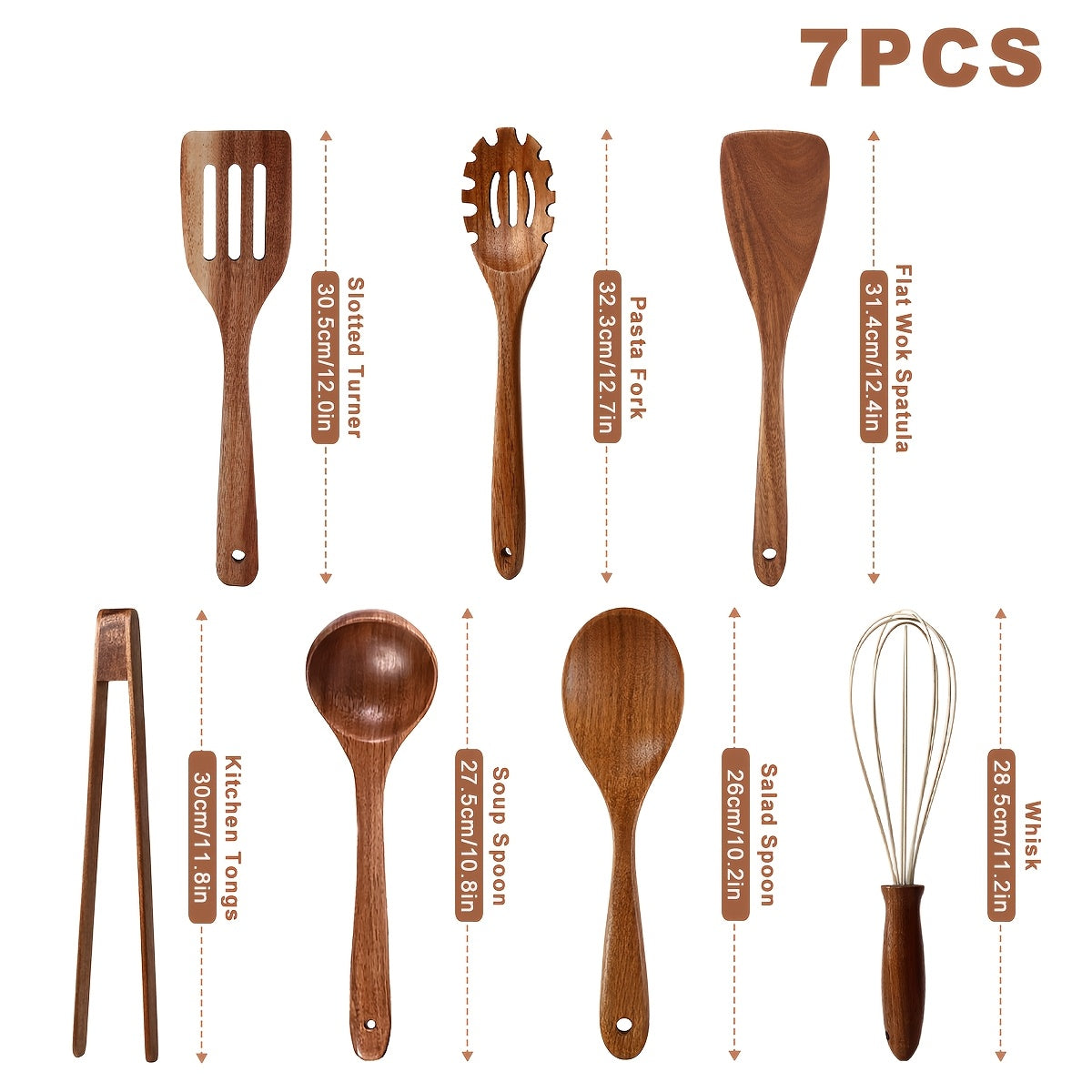 Wooden Kitchen Utensils Set 3/5/7 Piece, Natural Wood Spoons Spatulas Spurtle Ladle & Wok Spatula with Ergonomic Handles, Heat-Resistant Non-Stick Safe Heavy-Duty Cooking Tools for Home Kitchen