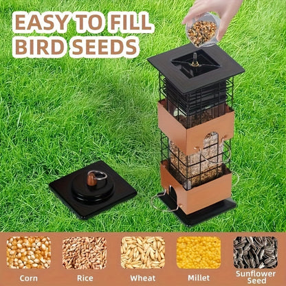Squirrel Proof Bird Feeder 5LBS Large Capacity Outdoor Hanging Metal Construction Bilateral Weight-Activated Easy to Fill & Clean Weather Resistant for Garden Backyard