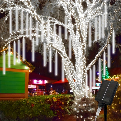 Solar Meteor Shower String Lights – 192 LED Outdoor Fairy Lights, Flower Theme, 8 Modes, Waterproof, for Garden, Patio, Tree, Christmas, Halloween & Independence Day Decorations