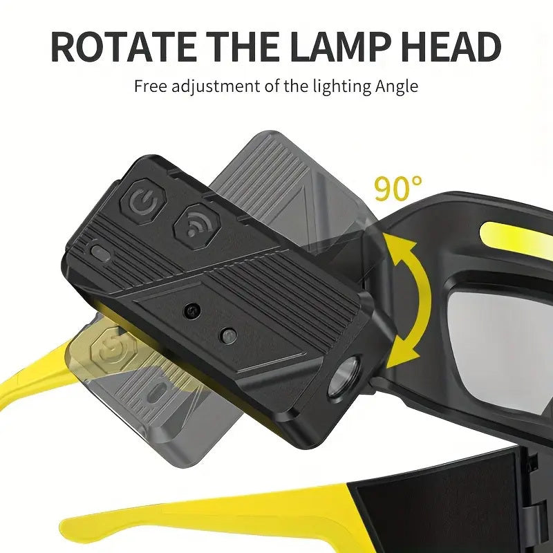 LED Glasses Headlamp – Head-Mounted Flashlight with Adjustable Brightness, Rotatable Beam & Strobe Mode for Night Running, Cycling, Fishing, Camping & Craft Work – Cool Design Outdoor Head Torch