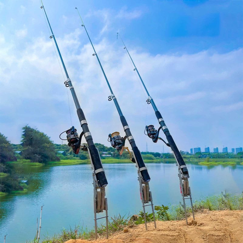 Stainless Steel Fishing Rod Holder with 360° Rotation – Rust-Proof Spring Clamp Ground Stand, No Assembly Required, High Sensitivity Bank Fishing Rod Bracket for All Rod Sizes, 35x17cm