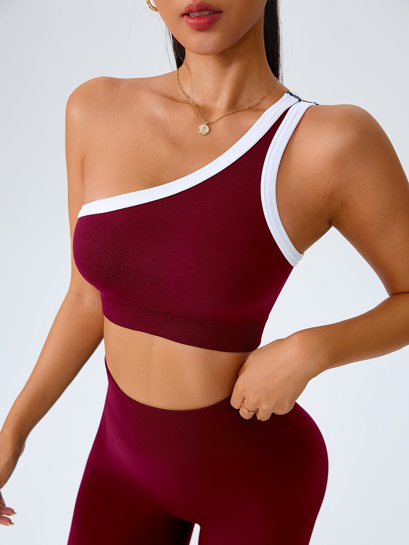 Women's 2-Piece High-Waisted Butt-Lifting Leggings & Sports Bra Set – 90% Polyamide Stretchy Minimalist Yoga Running Workout Outfit with Camisole Top, Solid Color, S-XL