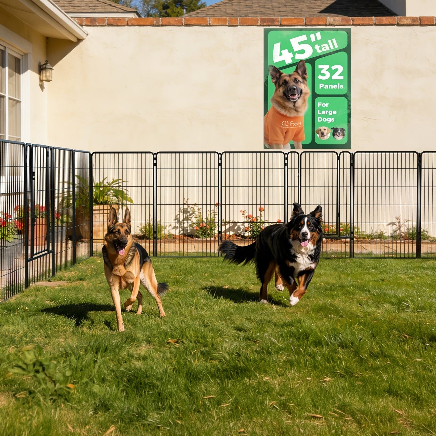 FXW Dog Playpen Heavy Duty Metal Pet Fence with Gate – 8/16/24/32/48 Panels, 24/32/40 Inch Height, Indoor & Outdoor Exercise Pen for Large Medium Small Dogs, Portable Yard Garden RV Camping Enclosure