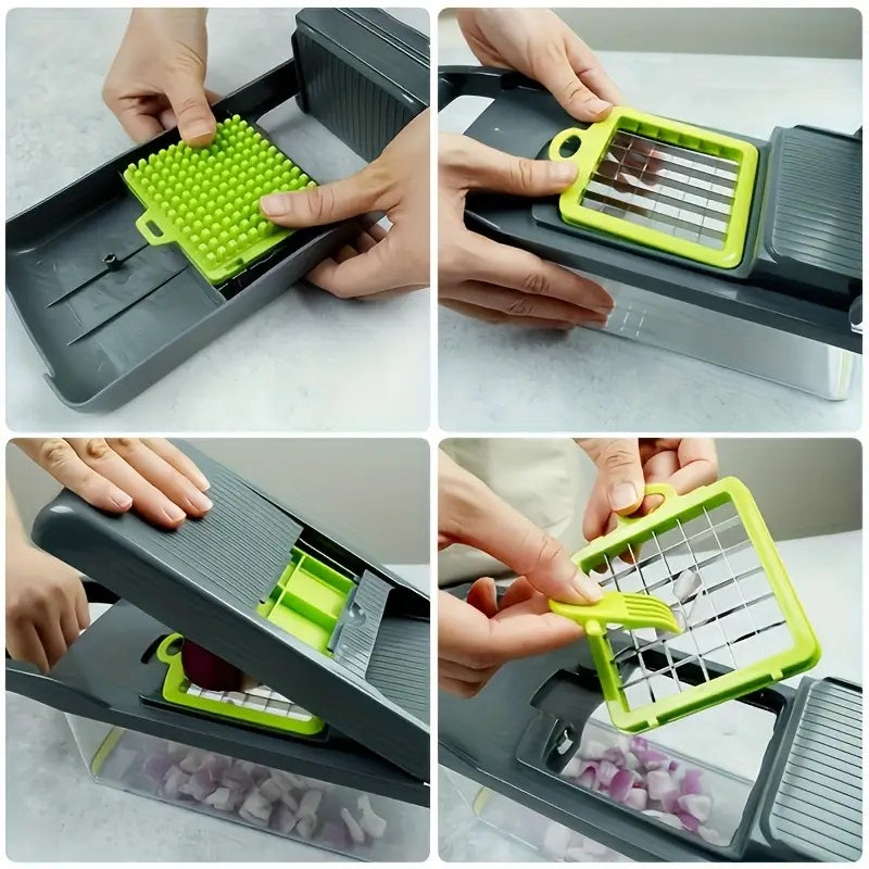 16-in-1 Vegetable Chopper with 8 Blades & Container – Professional Onion Chopper, Multi-Function Food Slicer Dicer for Kitchen, Carrot Chopper Meal Prep Tool, Great Father's Day Gift