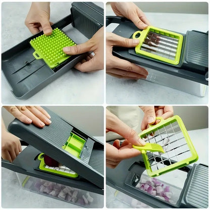 16-in-1 Vegetable Chopper with 8 Blades & Container – Professional Onion Chopper, Multi-Function Food Slicer Dicer for Kitchen, Carrot Chopper Meal Prep Tool, Great Father's Day Gift