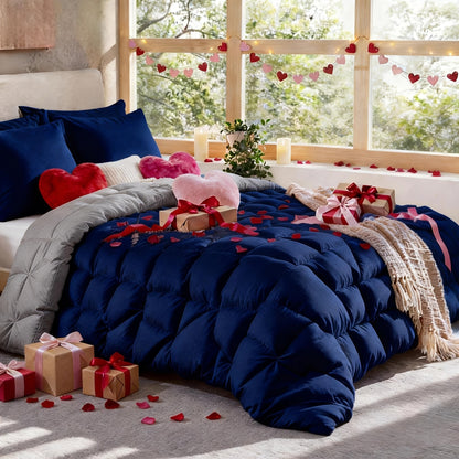 Comforter Set 7 Piece Queen King Full - Soft Microfiber Pintuck Pleated Bed in a Bag Complete Bedding Set with Comforter, Fitted Sheet, Flat Sheet & Pillowcases, All Season Home & Dorm Bedding