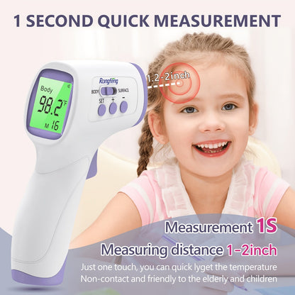 No-Touch Forehead Thermometer for Adults & Kids – Digital Infrared Thermometer with Fever Alarm, 3-Color Backlit Display, 28 Memory Recall, Fast & Accurate Results for All Ages