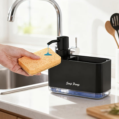 2-in-1 Soap Dispenser with Built-In Sponge Holder for Kitchen Sink – Countertop Pump Dispenser for Hand & Dish Soap, Detergent Dispenser, Easy Refill, Ideal Kitchen Organizer