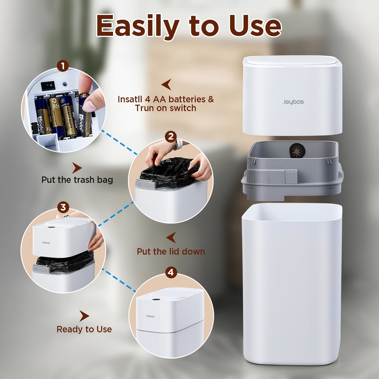 Automatic Smart Trash Can 3.8 Gallon / 14L – Touchless Motion Sensor, Wind Adsorption Auto-Expand Bags, Slim Odor-Seal Design for Bathroom, Kitchen, Office & Bedroom – 1 or 2 Pack