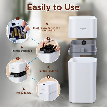 Automatic Smart Trash Can 3.8 Gallon / 14L – Touchless Motion Sensor, Wind Adsorption Auto-Expand Bags, Slim Odor-Seal Design for Bathroom, Kitchen, Office & Bedroom – 1 or 2 Pack