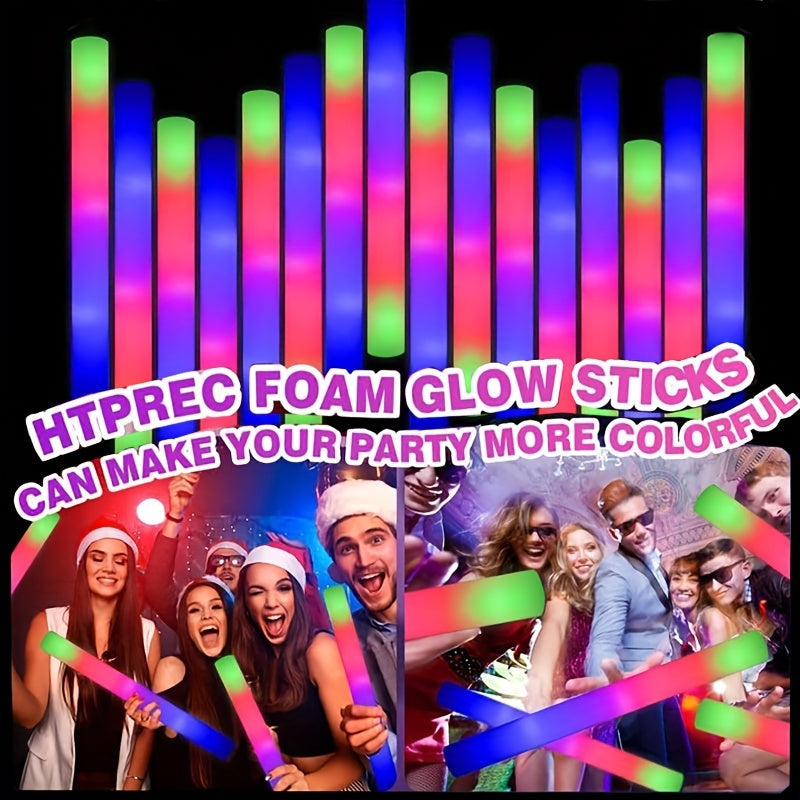 LED Foam Light Sticks Bulk Pack 28 48 or 100 Pieces – 3-Mode Color Changing Flashing Glow Sticks for Parties Weddings Concerts Birthdays Halloween Christmas Camping and Cheering Events