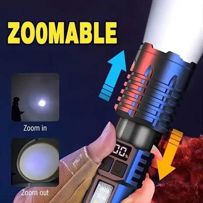 Rechargeable Tactical Flashlight 2 Pack USB COB LED – Ultra Bright 5 Modes Zoomable 200-500M Beam LCD Display for Camping Fishing Hunting Cycling Emergency