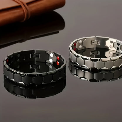 Men's Titanium Alloy Hexagonal Wide Bracelet 2pcs – Hypoallergenic Water-Resistant Removable Wristband with Snap Ring, Fashion Accessory Gift for Men in Black Silver Gold