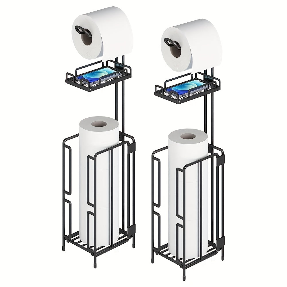 Freestanding Toilet Paper Holder Metal Stand 3 Reserve Roll Storage | No Drilling Modern Bathroom TP Dispenser | Floor Standing Toilet Paper Organizer | Housewarming Gift | Black