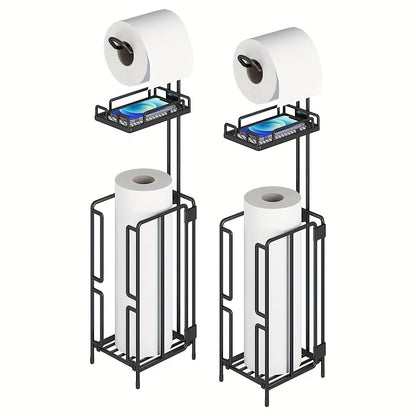 Freestanding Toilet Paper Holder Metal Stand 3 Reserve Roll Storage | No Drilling Modern Bathroom TP Dispenser | Floor Standing Toilet Paper Organizer | Housewarming Gift | Black