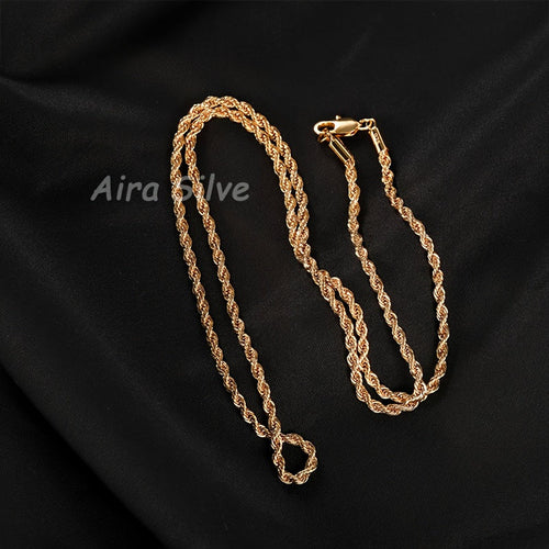 925 Sterling Silver 18K Gold Plated Rope Chain Necklace 2.8mm Braided Cut Chain for Men and Women Unisex Minimalist Necklace Sizes 18 to 34 Inch with Gift Box Anniversary Birthday Holiday Gift