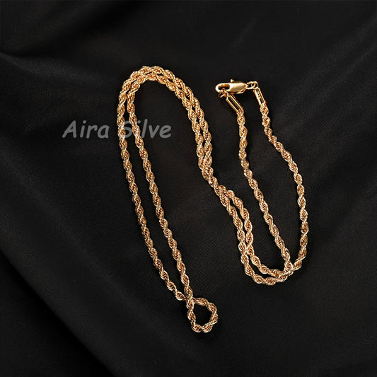 925 Sterling Silver 18K Gold Plated Rope Chain Necklace 2.8mm Braided Cut Chain for Men and Women Unisex Minimalist Necklace Sizes 18 to 34 Inch with Gift Box Anniversary Birthday Holiday Gift