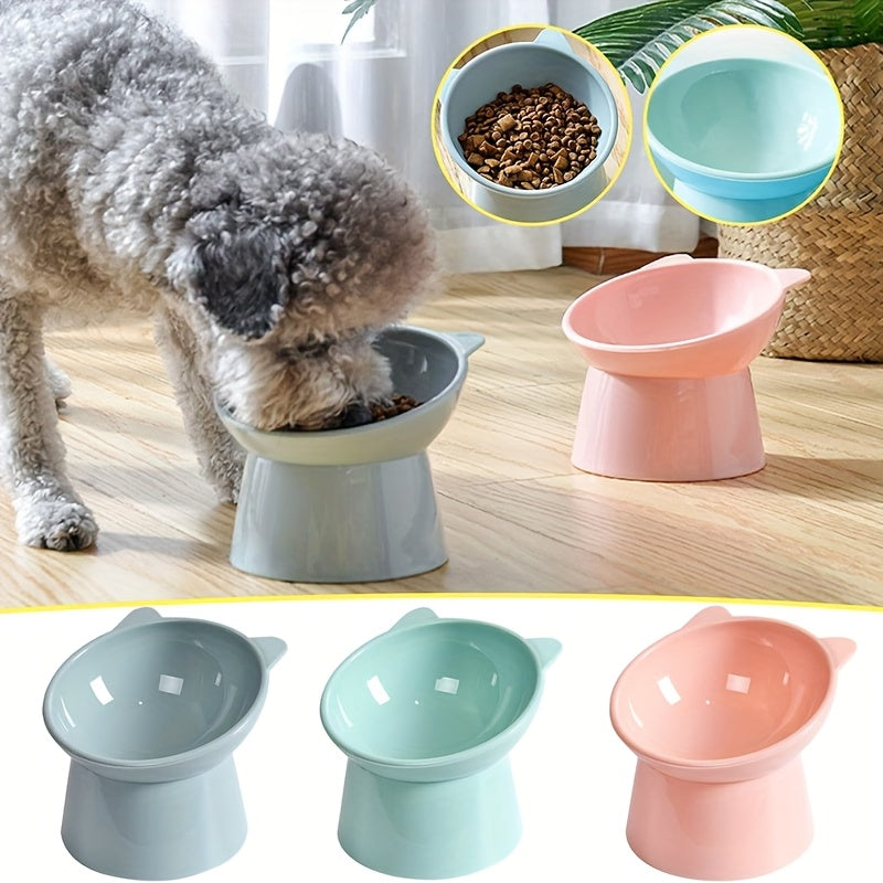 Raised Cat Bowls Set of 3 Cat-Ear Shaped Elevated Feeder Anti-Slip Base Neck Comfort Design Tri-Color Pet Feeding Dish Pink Green Blue Multi-Cat Household