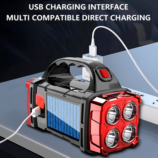 Solar Camping Flashlight LED Rechargeable Torch Portable USB Power Bank Light Long Battery Life for Outdoor Hiking Backpacking Emergency Survival Gear