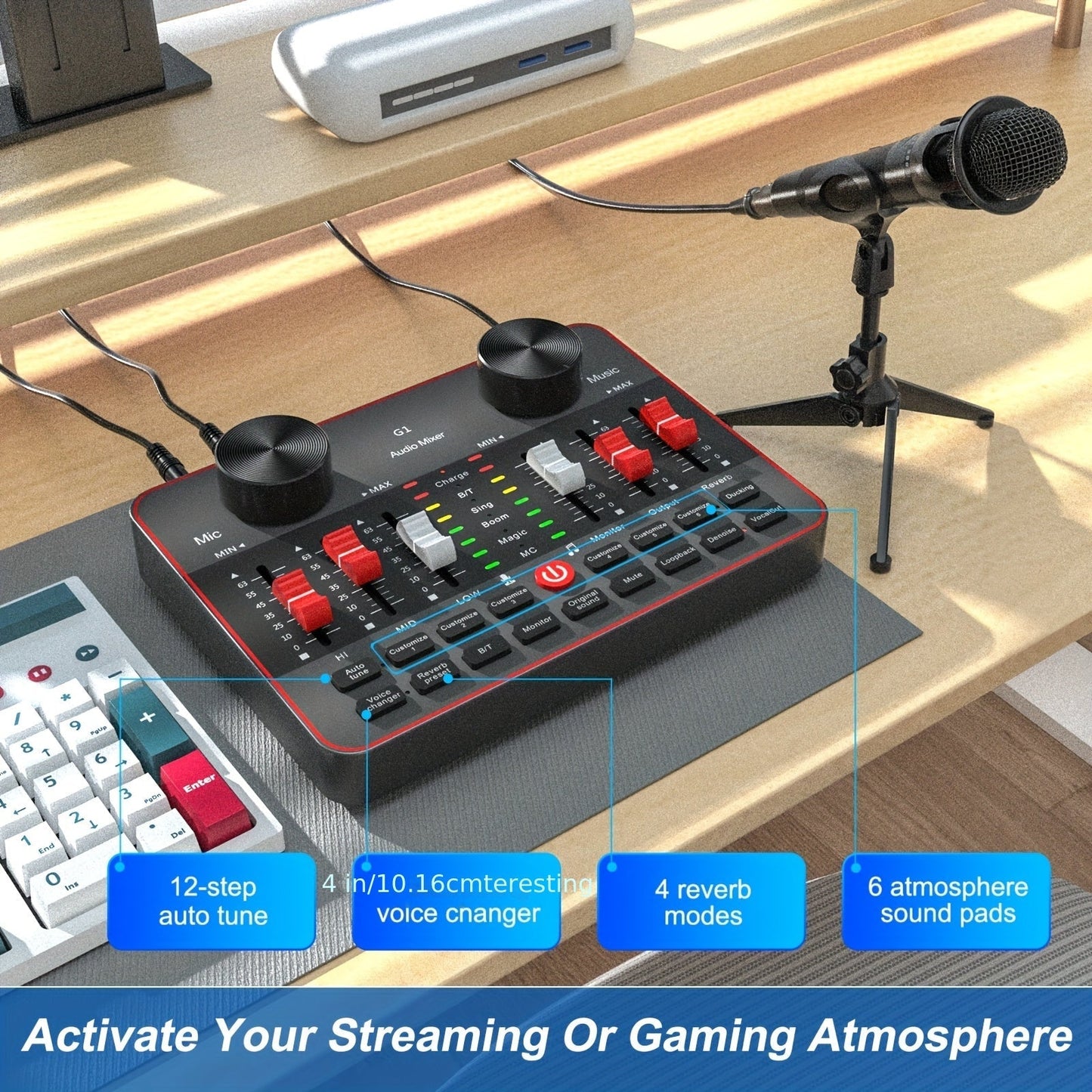Podcast Equipment Bundle with Audio Interface - 2 BM-800 Condenser Microphones DJ Mixer Live Sound Card, Complete Home Recording Studio Kit for Streaming Gaming Singing YouTube Twitch