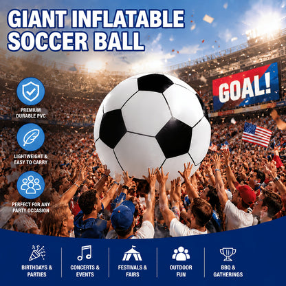 Giant Inflatable Soccer Ball 40 Inch - Extra Large Outdoor Toy for Pool Parties, Backyard Games, Beach & Playground, Reusable Party Decoration Ball for Kids & Adults