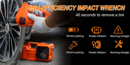 5 Ton Electric Hydraulic Car Jack with Built-in Air Pump - Portable Car Lift for SUV MPV Truck Tire Replacement & Garage Maintenance, Optional Electric Impact Wrench, Emergency Roadside Tool